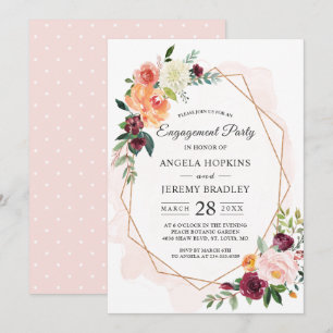 Moderne Diamant Frame Blush Floral Engagement Part Einladung