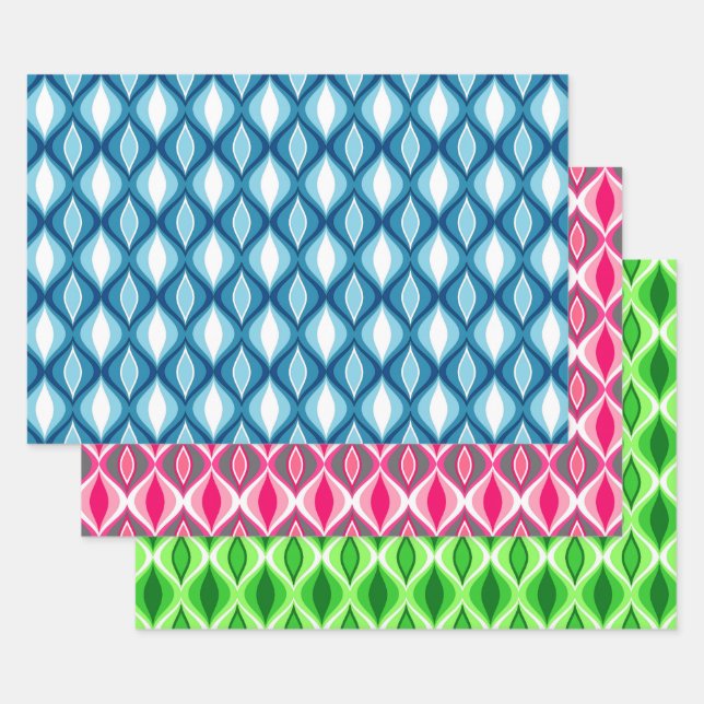 Moderne Diamanten, blau, rosa, grün Geschenkpapier Set (Set)