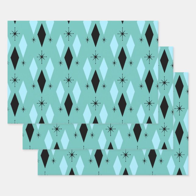 Moderne Diamanten Sternexplosionen aus dem Mittela Geschenkpapier Set (Set)