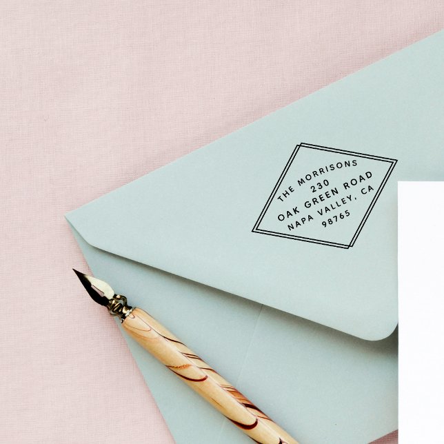 Moderne Diamantrahmen-Rücksendeadresse Mitte des J Gummistempel (Von Creator hochgeladen)