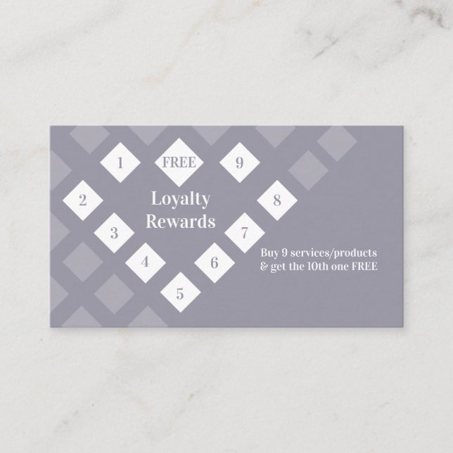 Moderne Diamond Heart Loyalty Rewards Gray Lilac Visitenkarte (Vorderseite)