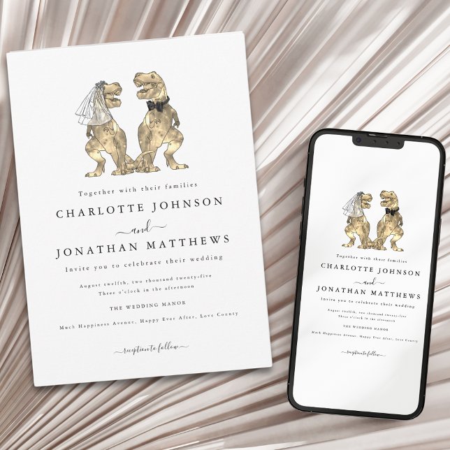 Moderne Dinosaur-Hochzeit Einladung (Modern minimalist dinosaur theme wedding invitation)