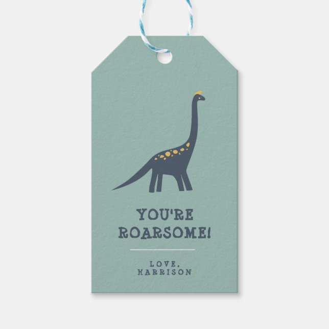 Moderne Dinosaurier Kinder Personalisiert Geschenkanhänger (Vorderseite)
