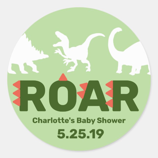 Moderne Dinosaurier ROAR Babyaufkleber Runder Aufkleber (Vorderseite)