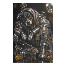Moderne Disco-Hund-Metallwandkunst – Mosaik-Welpen