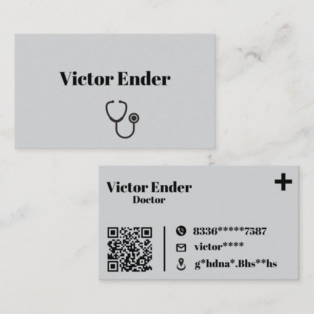 Moderne Doctor Business Card mit QR Code - Gray & Visitenkarte (Vorne/Hinten)