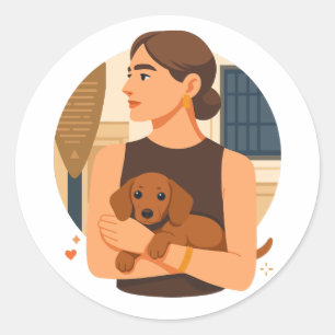 Moderne Dog Mom Ästhetik mit süßem Welpen Runder Aufkleber
