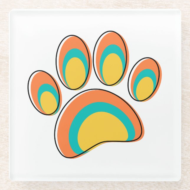 Moderne Dog Paw Print aus dem Mittelalter Glasuntersetzer (Vorderseite)
