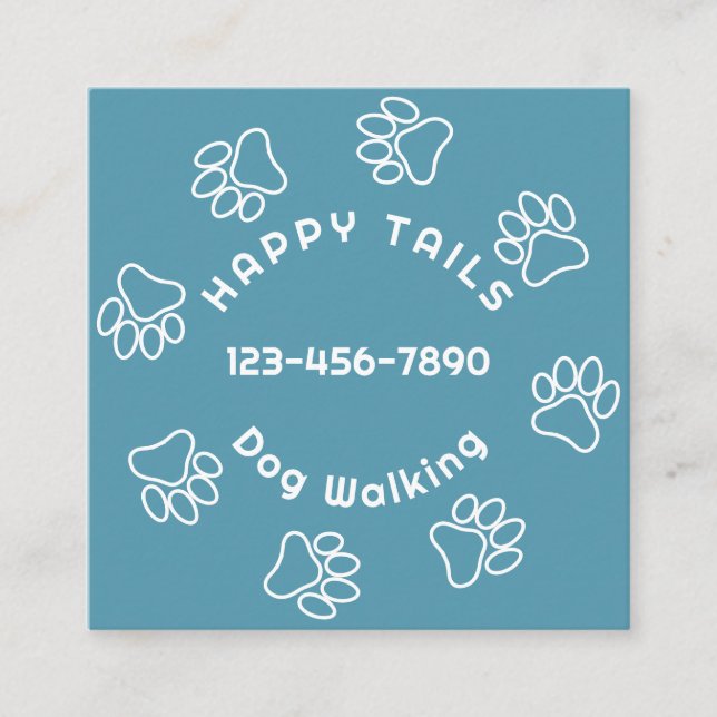 Moderne Dog Walker Paw Print Circle Blue Green Quadratische Visitenkarte (Vorderseite)