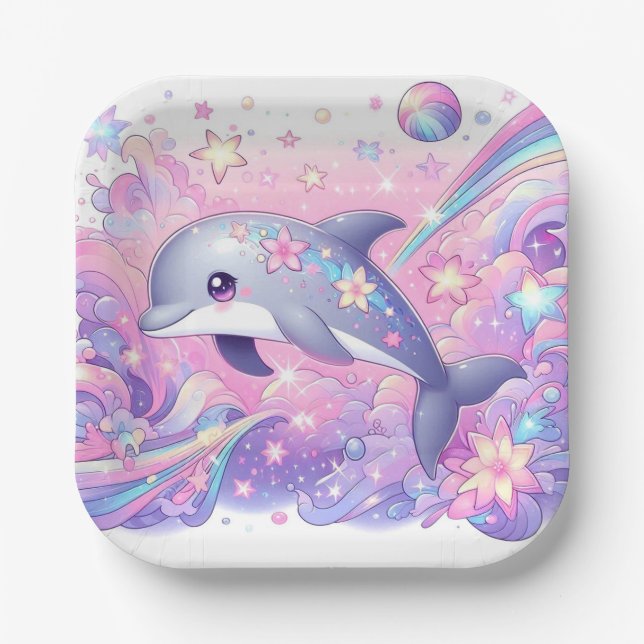 Moderne Dolphin-Babydusche Pappteller (Vorderseite)