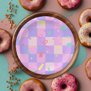 Moderne Donut-Streusel Karierte Babyparty Pappteller