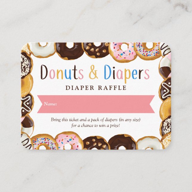 Moderne Donuts & Diapers Babydusche Sprinkl Raffle Begleitkarte (Vorderseite)