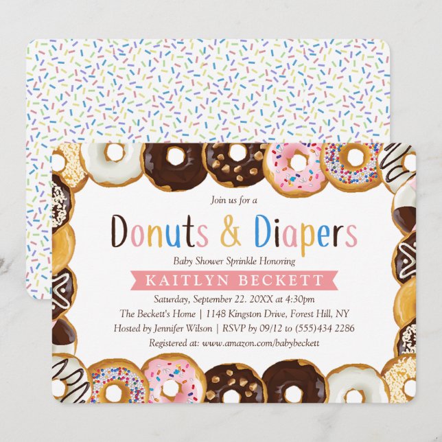 Moderne Donuts & Diapers Kinderdusche Sprinkle Einladung (Vorne/Hinten)