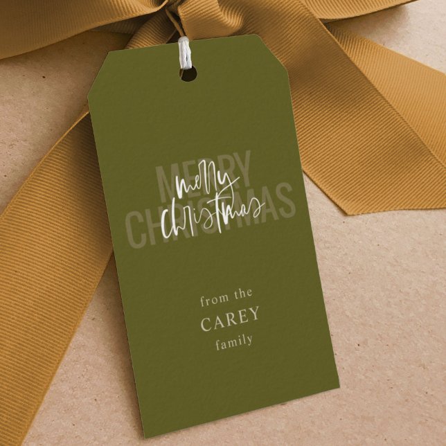 Moderne Doppel frohe Weihnachts Grünen Geschenketi Geschenkanhänger (Double Merry Christmas green holiday gift tag.)