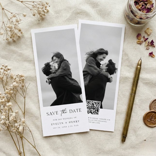 Moderne doppelseitige Lesezeichen-Foto-Hochzeitsan Save The Date (Von Creator hochgeladen)