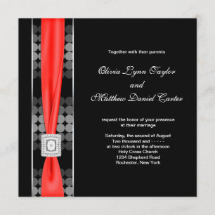 Moderne Dot Schwarz-weiß Red Black Wedding Einladung