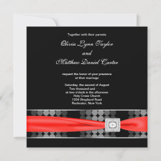 Moderne Dot Schwarz-weiß Red Classy Black Wedding Einladung