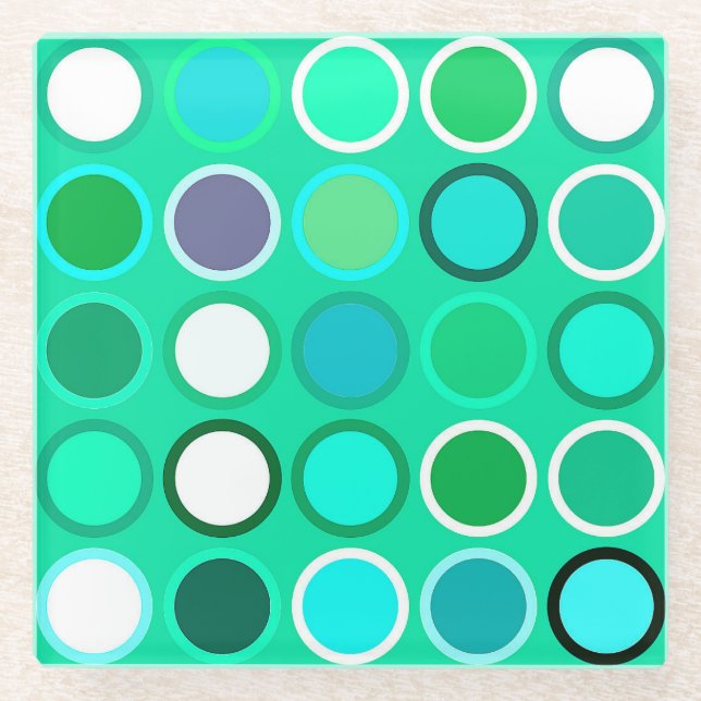 Moderne Dots - Aquatöne aus dem Mittelalter Glasuntersetzer (Vorderseite)