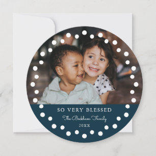 Moderne Dots Frame Navy Ornament 2 Foto Feiertagskarte