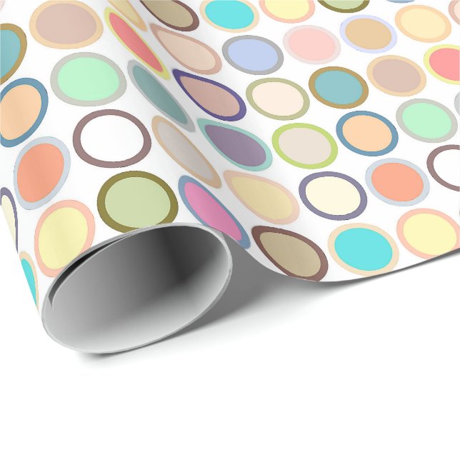 Moderne Dots - weiß mit Pastellfarben Geschenkpapier (Rolleneckpunkt)