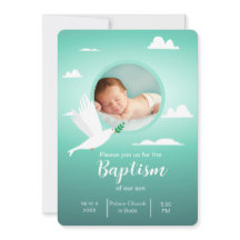 Moderne Dove Teal Blau Tauf Einladung für Jungen
