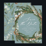 Moderne Drehbuch Eukalyptus elegante Hochzeit Save The Date<br><div class="desc">Moderne Schrift und Eukalyptusblätterwerk trugen eine elegante Hochzeitskarte Save the Date. Modernes minimalistisches Design. Alle Farben können individuell angepasst werden.</div>