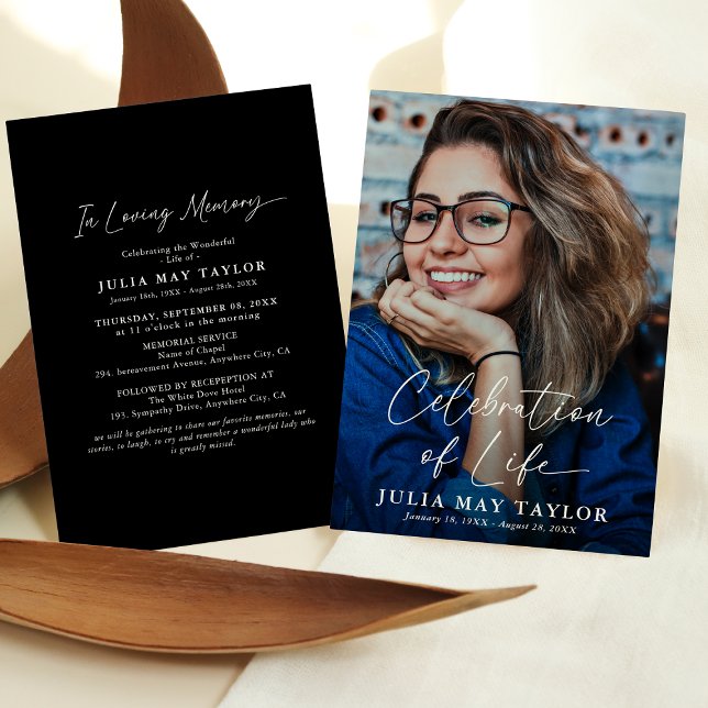 Moderne Drehbuch-Foto-Feier zur Lebensbeerdigung Einladung (Von Creator hochgeladen)