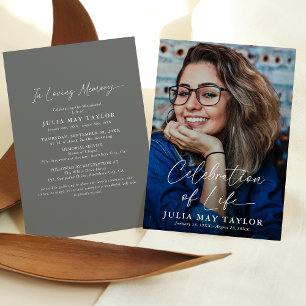 Moderne Drehbuch-Foto-Feier zur Lebensbeerdigung Einladung