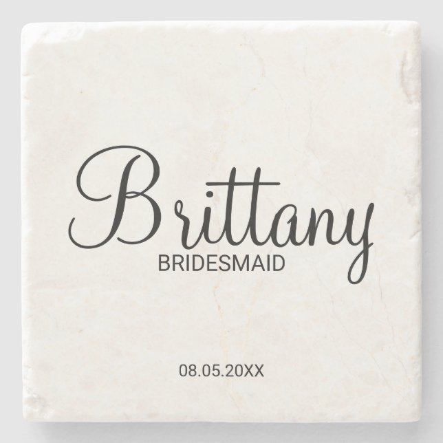 Moderne Drehbuch Personalisierte Bridesmaier Steinuntersetzer (Vorderseite)