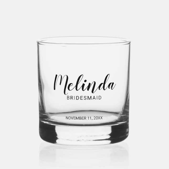 Moderne Drehbuch Personalisierte Bridesmaier Whiskyglas (Vorderseite)
