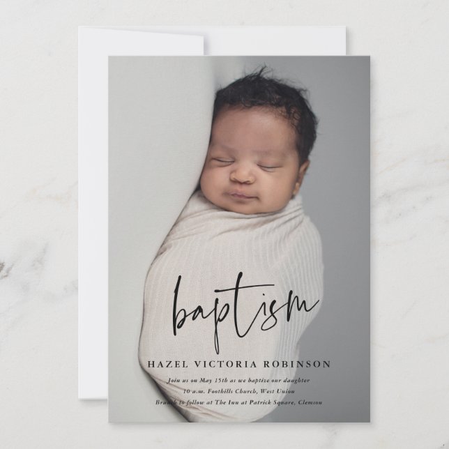 Moderne Drehbuch Religiöse Taufe & Christening Einladung (Vorderseite)