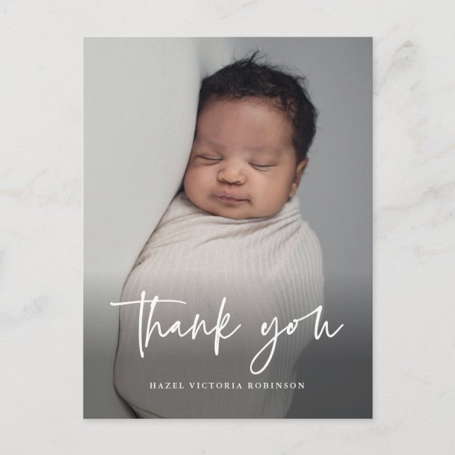 Moderne Drehbuch Religiöse Taufe Vielen Dank Postkarte (Vorderseite)