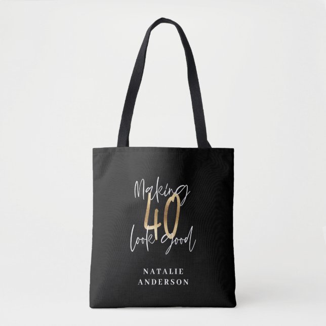 Moderne Drehbuch Schwarz und Gold 40. Geburtstag  Tasche (Vorderseite)
