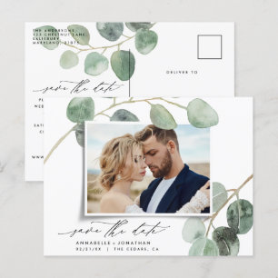 Moderne Drehbuch Vintages Foto Hochzeit Ankündigungspostkarte