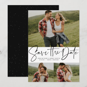 Moderne Drehbuchgestaltung mit drei Foto Schwarz/W Save The Date