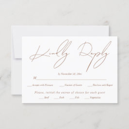 Moderne Drehkalligraphie-Mocha auf weißer Hochzeit RSVP Karte