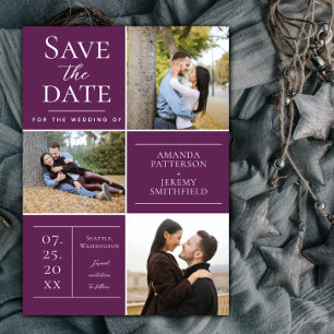 Moderne Drei-Foto Collage   Magenta Save The Date