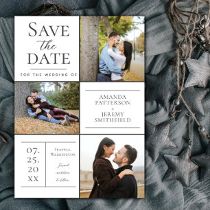 Moderne Drei-Foto Collage Weißes Save the Date