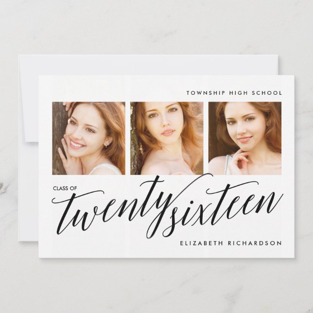 Moderne Drei-Foto-Graduierungsparty Einladung (Vorderseite)