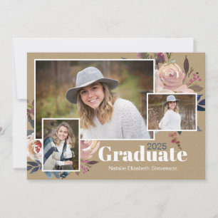 Moderne Drei-Foto-Watercolor-Graduierungspartei Einladung