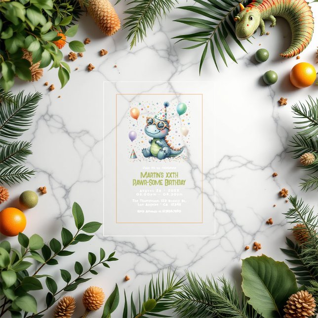 Moderne Drei-Rex Dinosaur Geburtstagsparty Acryleinladungen (Modern Three-Rex Dinosaur Birthday Party Acrylic Invitation)