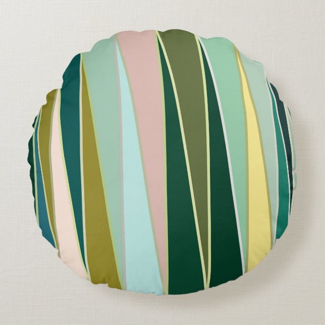 Moderne Dreiecke, Aqua und Emerald aus dem Mittela Rundes Kissen (Vorderseite)