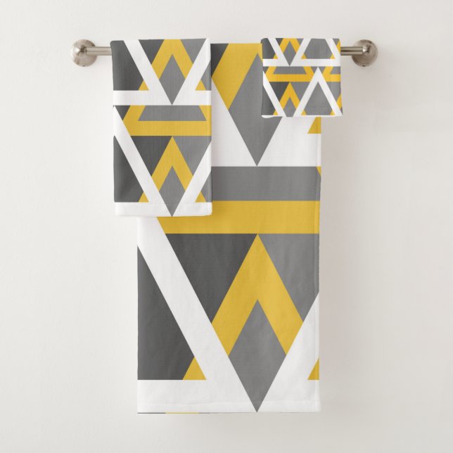 Moderne Dreiecke, Senfgelb, weiß, grau Badhandtuch Set (Insitu)