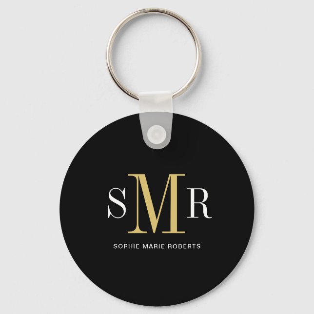 Moderne dreimalige Monogramm-Initialnamen Schlüsselanhänger (Vorderseite)