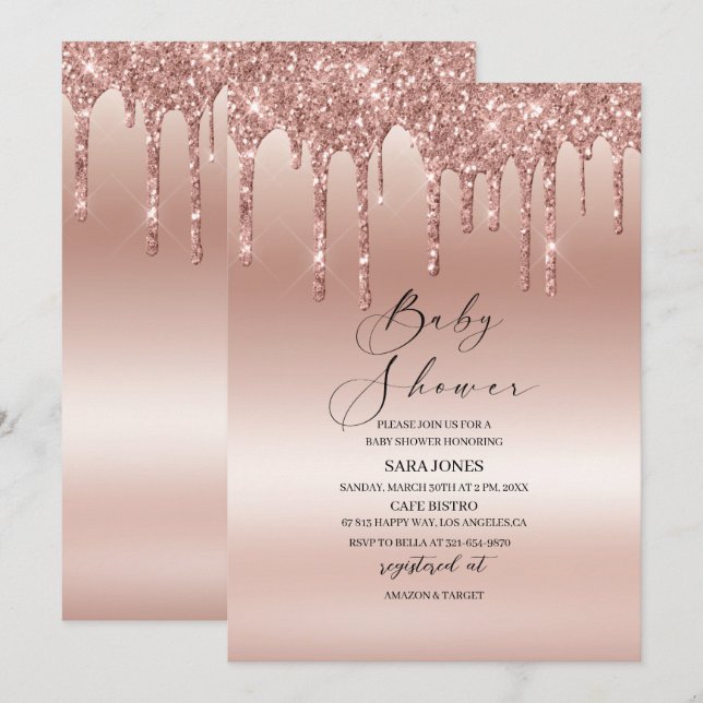 Moderne Driving Rose Gold Baby Dusche Einladung (Vorne/Hinten)