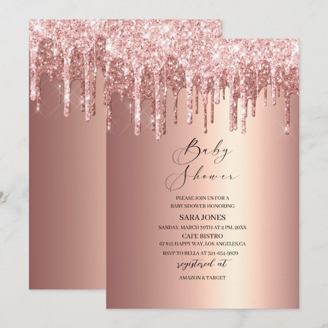Moderne Driving Rose Gold Baby Dusche Einladung (Vorne/Hinten)