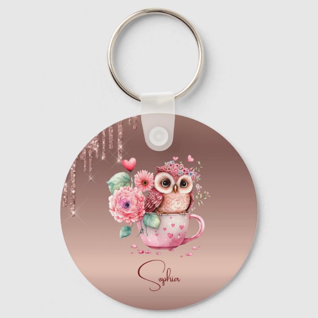 Moderne Driving Rose Gold Monogram Personalisiert Schlüsselanhänger (Vorderseite)