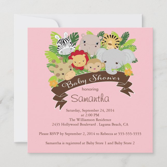 Moderne Dschungel-Safari-Tier-Babyparty Einladung (Vorderseite)