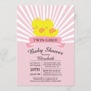 Moderne Duck Twin Girl Baby Dusche Einladung
