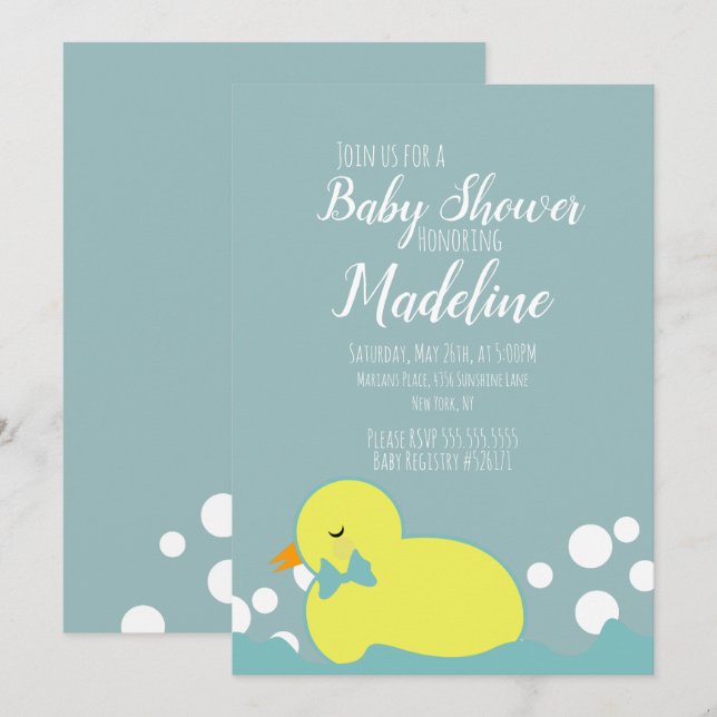 Moderne Ducks Gelb Warm Baby Dusche Einladung (Vorne/Hinten)